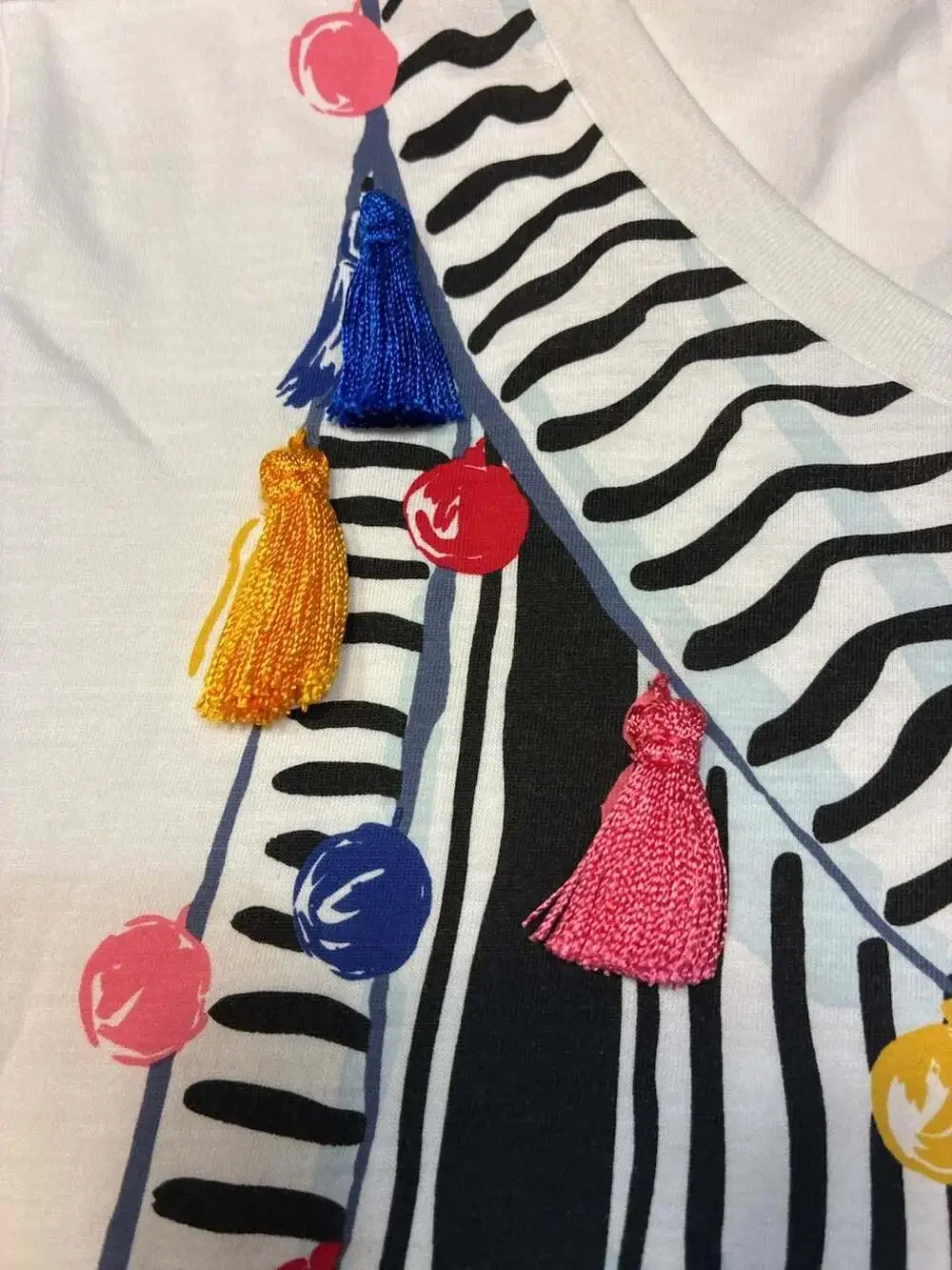Kate Spade Broome Street T-Shirt with Scarf Print and Tassel Embellishments